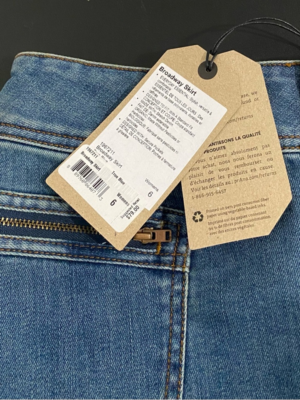 Prana New Organic Cotton Stretch Denim Cargo Mini Skirt Size 6 Medium Blue - Picture 3 of 11